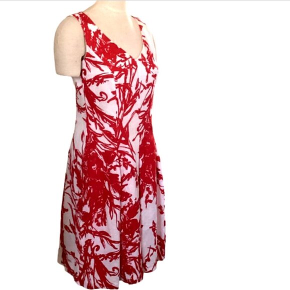 Coldwater Creek Linen Sleeveless Fit & Flare Midi Dress Red & White S/M/6 156R - Picture 2 of 10